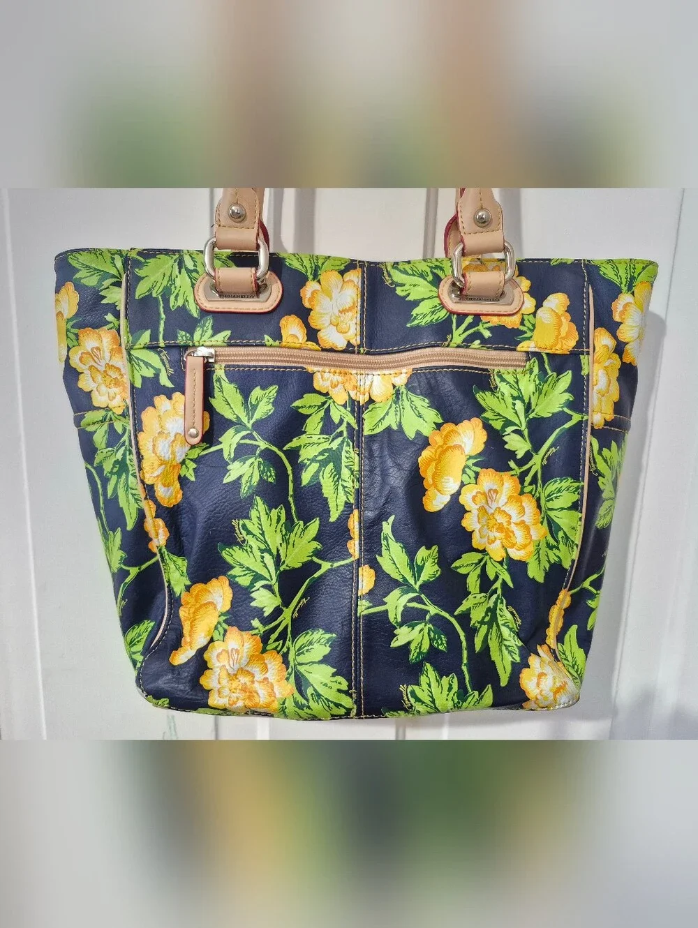 Tiganello Navy Floral Leather Tote - Picture 3 of 15